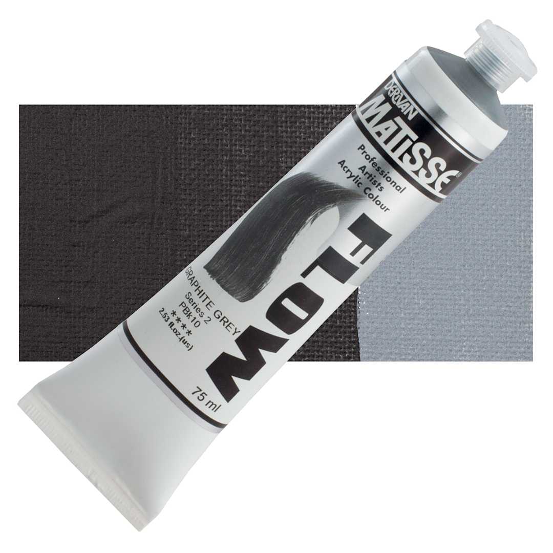 Open in modal - Matisse Flow Acrylic Paint - Graphite Grey, 75 ml tube and swatch