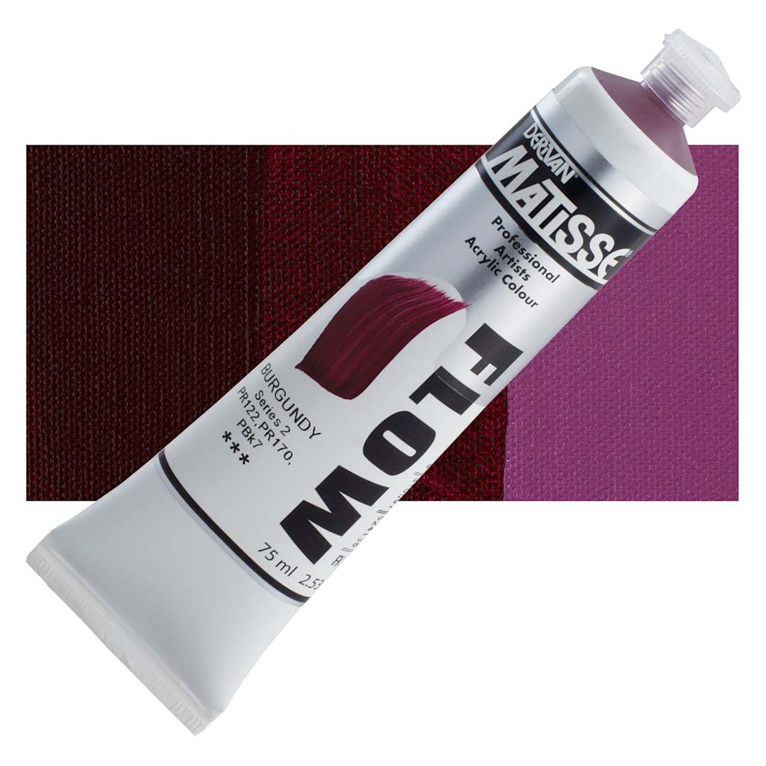 Open in modal - Matisse Flow Acrylic Paint - Burgundy, 75 ml tube and swatch