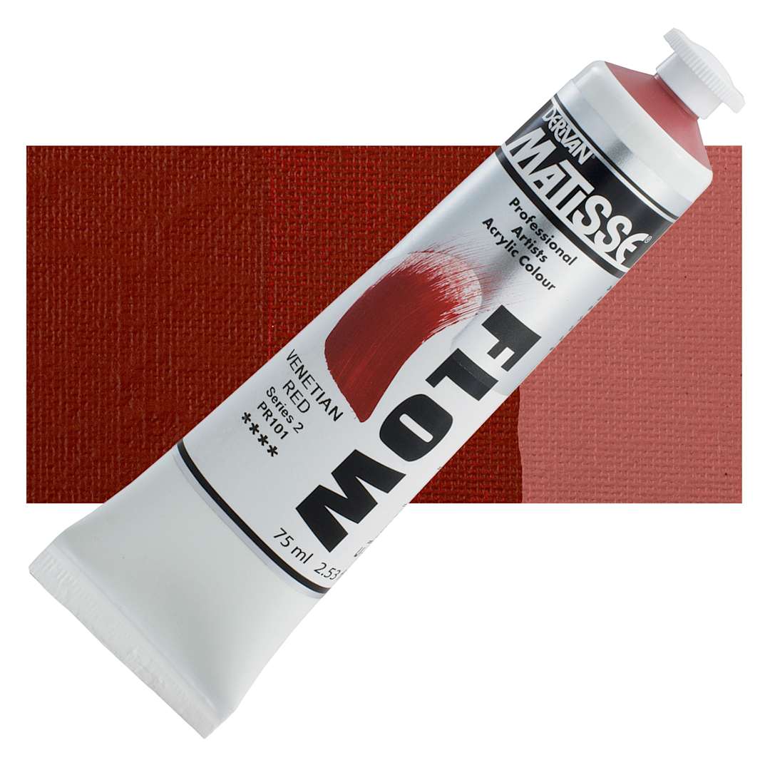 Open in modal - Matisse Flow Acrylic Paint - Venetian Red, 75 ml tube and swatch
