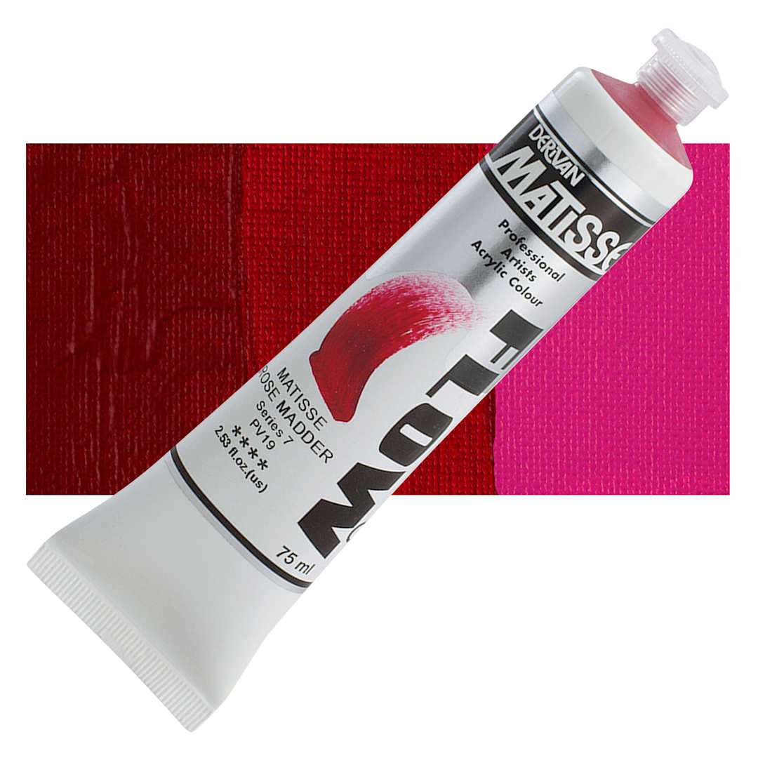 Open in modal - Matisse Flow Acrylic Paint - Matisse Rose Madder, 75 ml tube and swatch