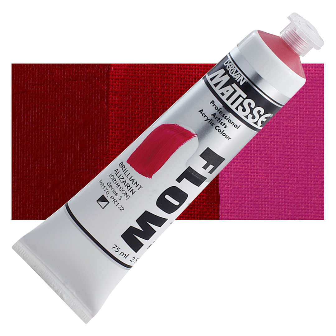 Open in modal - Matisse Flow Acrylic Paint - Brilliant Alizarin, 75 ml tube and swatch