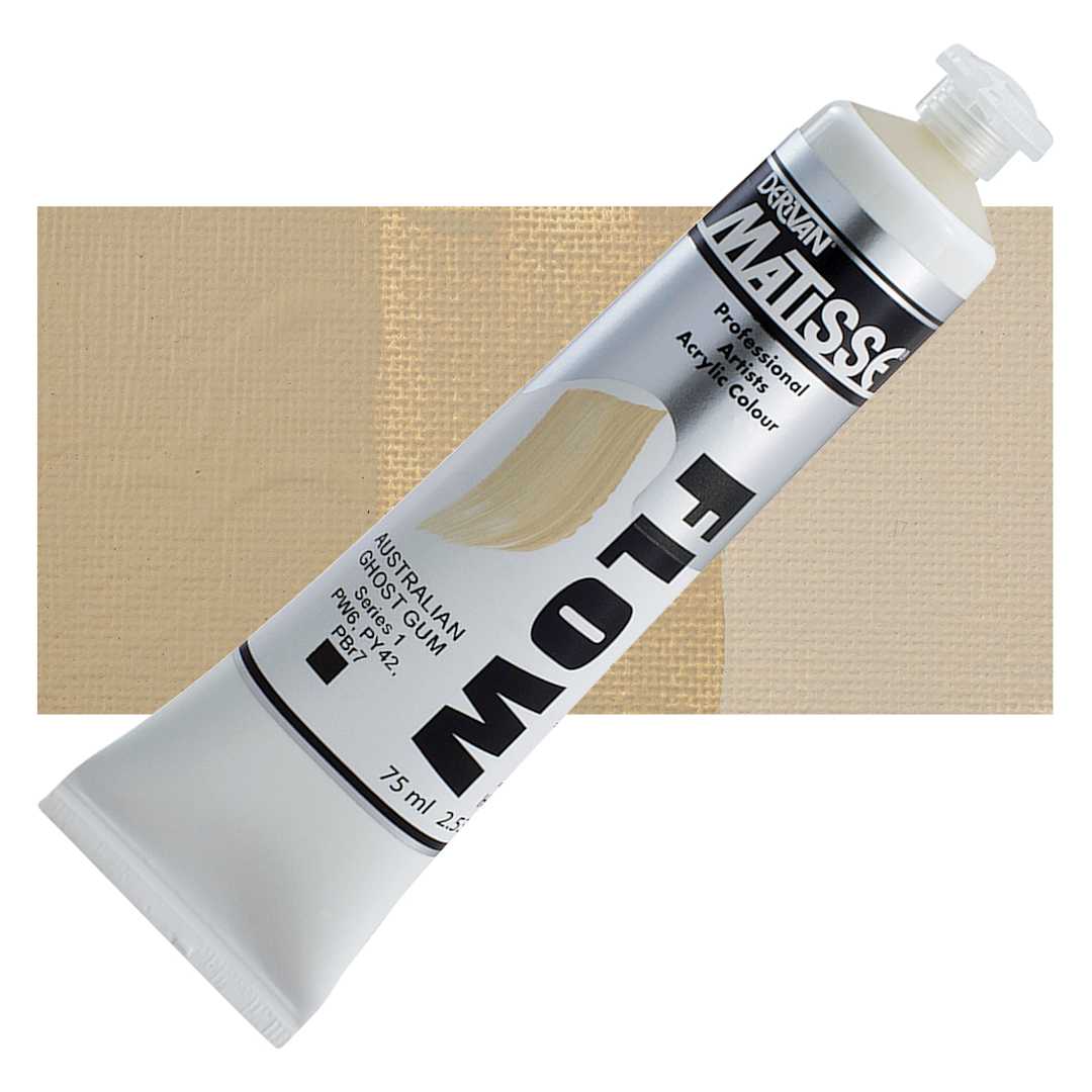 Open in modal - Matisse Flow Acrylic Paint - Australian Ghost Gum, 75 ml tube and swatch