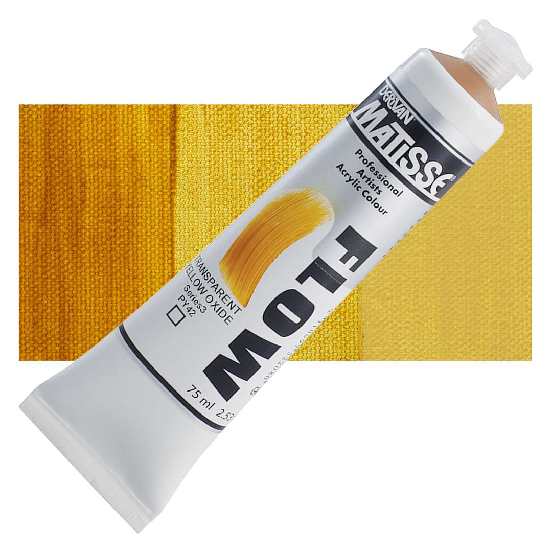 Open in modal - Matisse Flow Acrylic Paint - Transparent Yellow Oxide, 75 ml tube and swatch