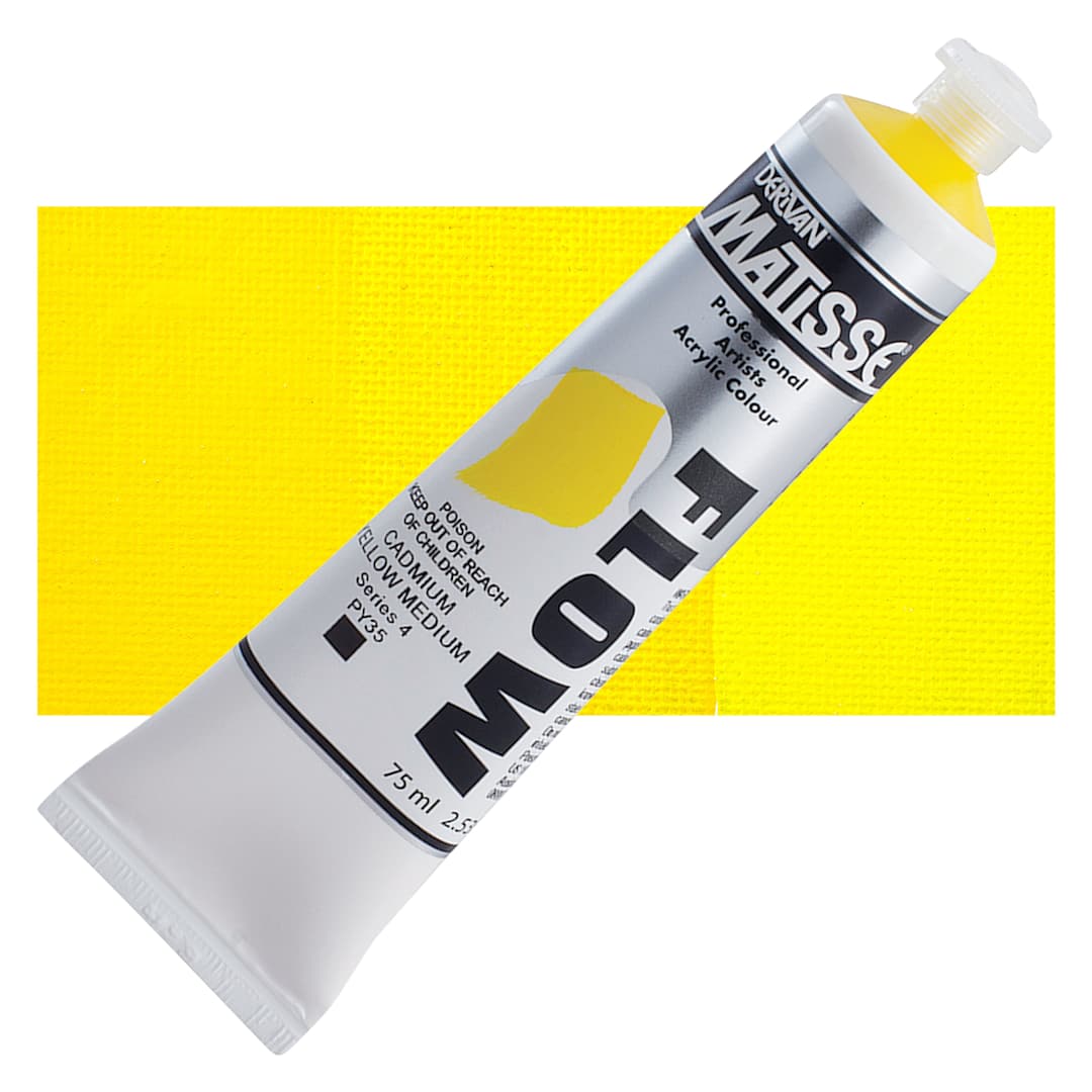 Open in modal - Matisse Flow Acrylic Paint - Cadmium Yellow Medium, 75 ml tube and swatch