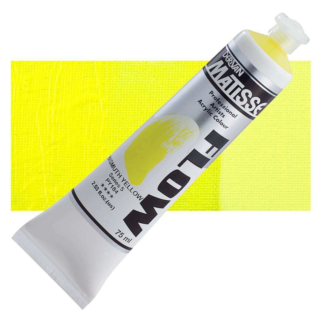 Open in modal - Matisse Flow Acrylic Paint - Bismuth Yellow, 75 ml tube and swatch