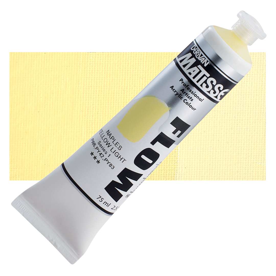 Open in modal - Matisse Flow Acrylic Paint - Naples Yellow Light, 75 ml tube and swatch