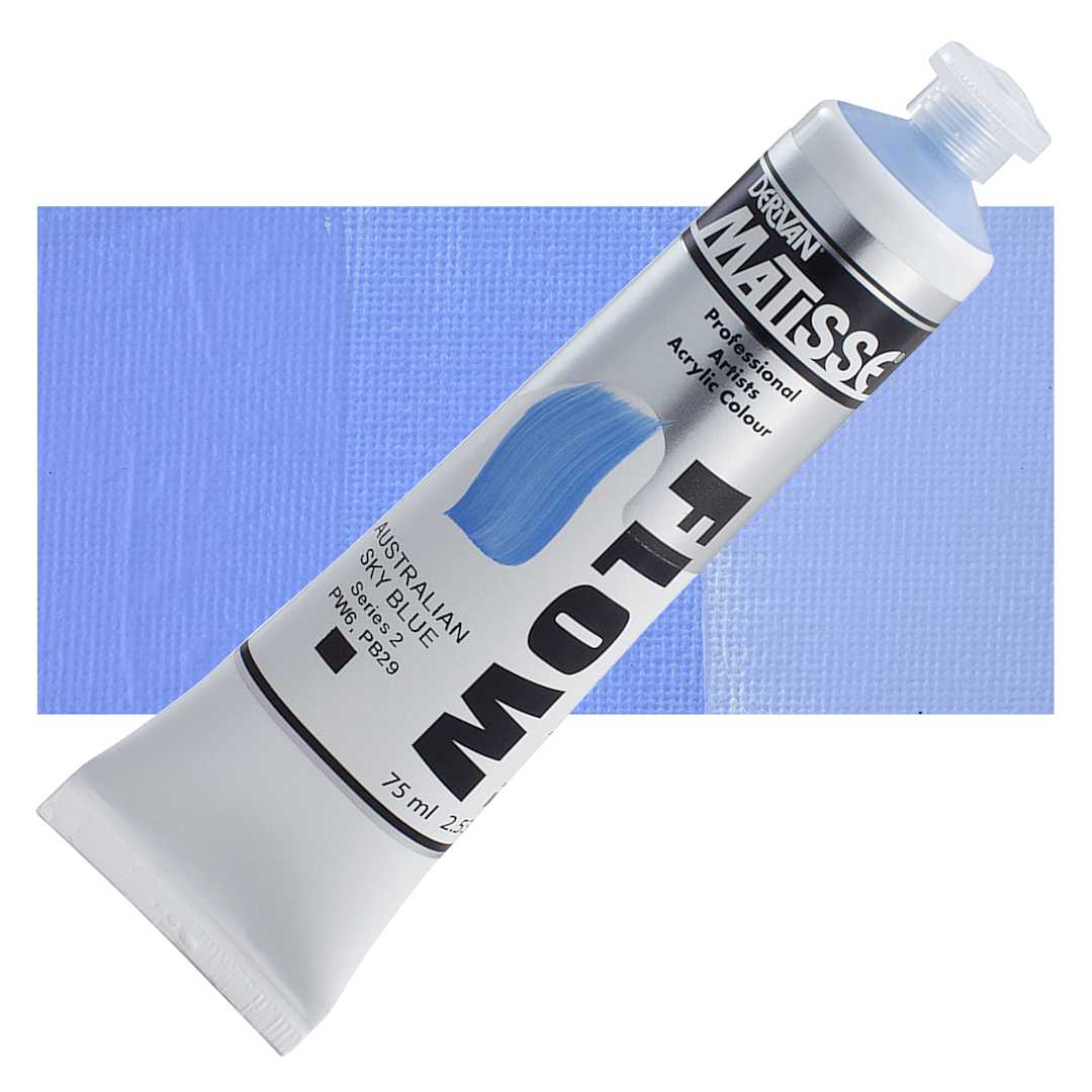 Open in modal - Matisse Flow Acrylic Paint - Australian Sky Blue, 75 ml tube and swatch