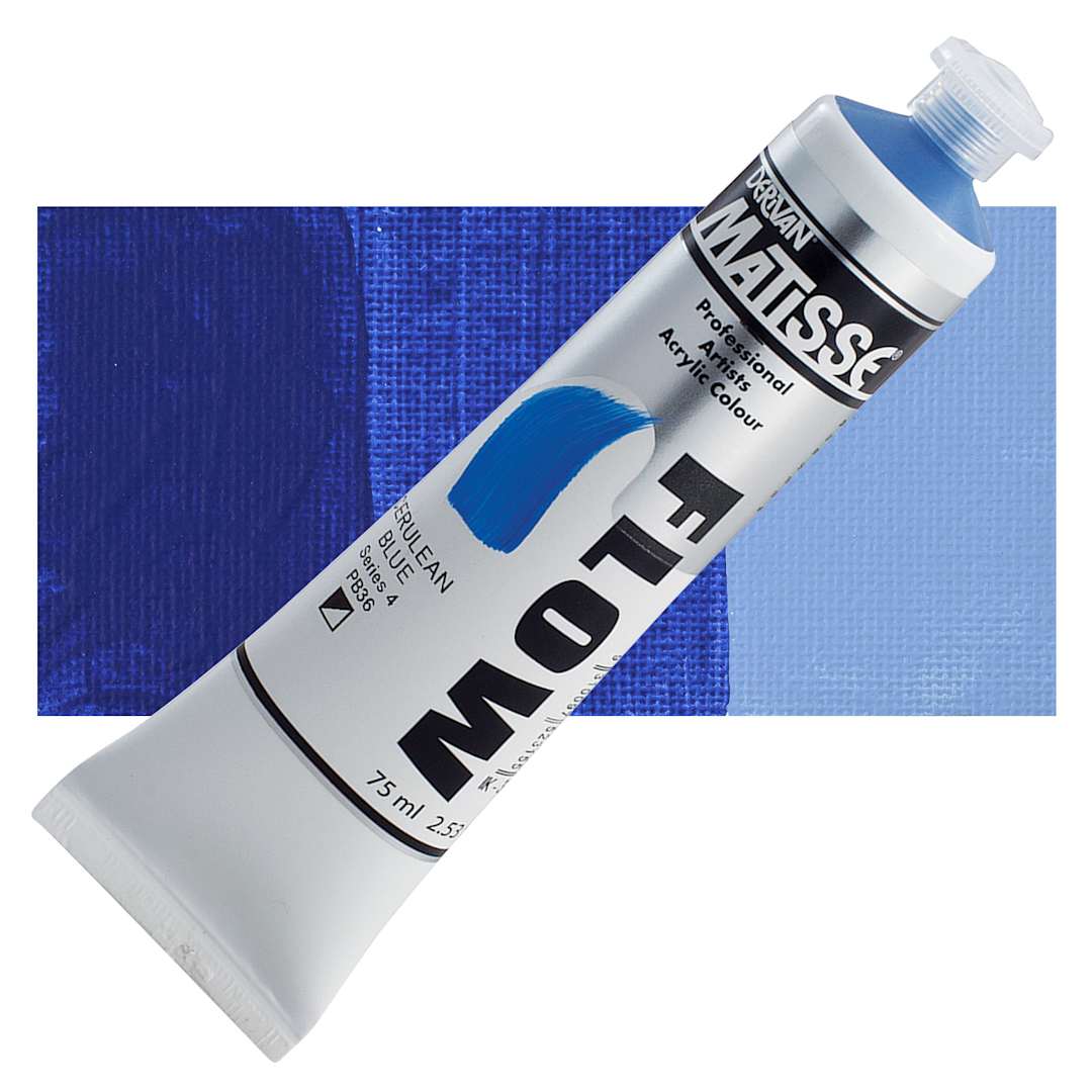 Open in modal - Matisse Flow Acrylic Paint - Cerulean Blue, 75 ml tube and swatch