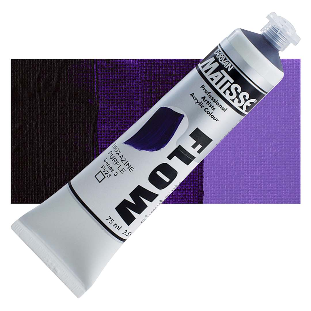 Open in modal - Matisse Flow Acrylic Paint - Dioxazine Purple, 75 ml tube and swatch