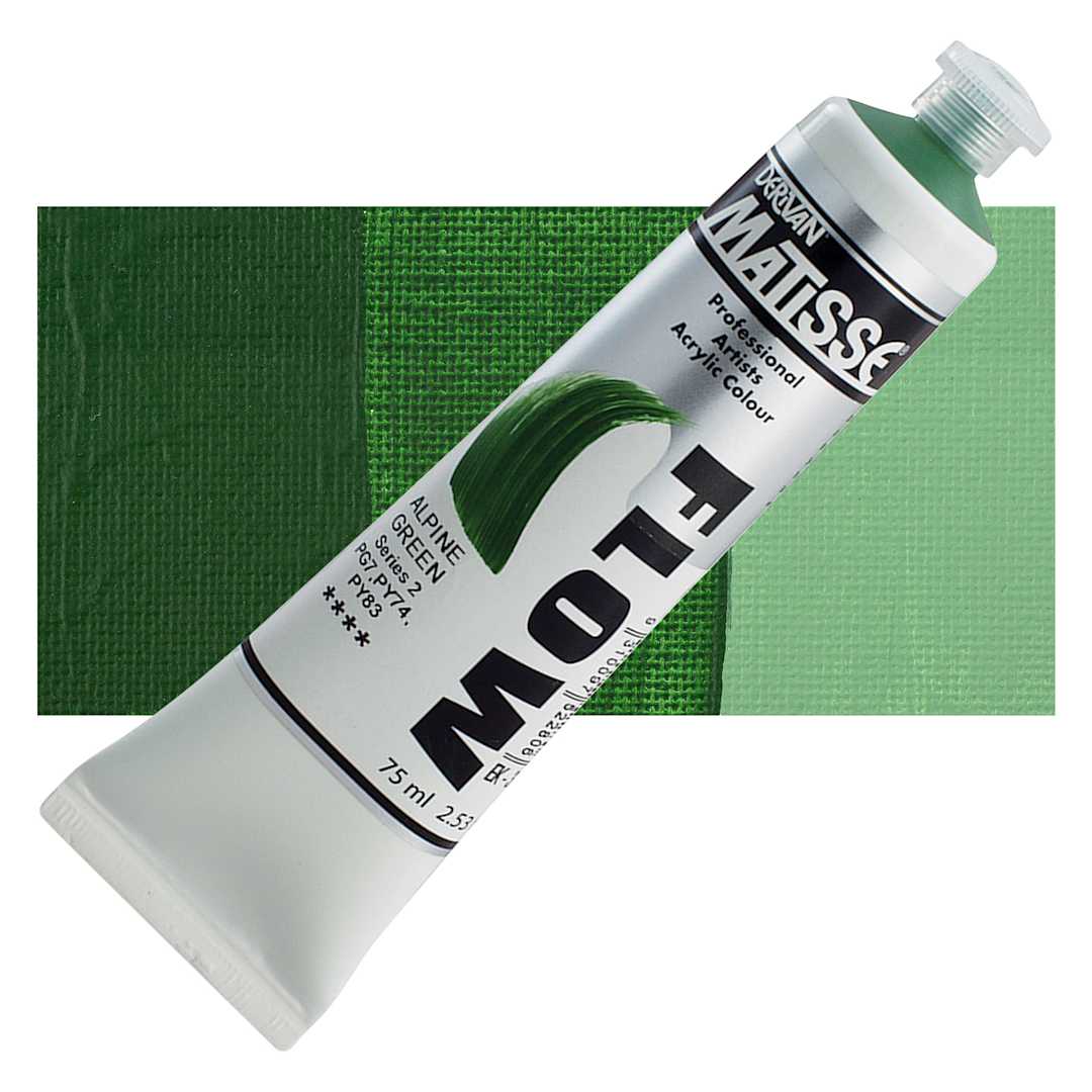 Open in modal - Matisse Flow Acrylic Paint - Alpine Green, 75 ml tube and swatch