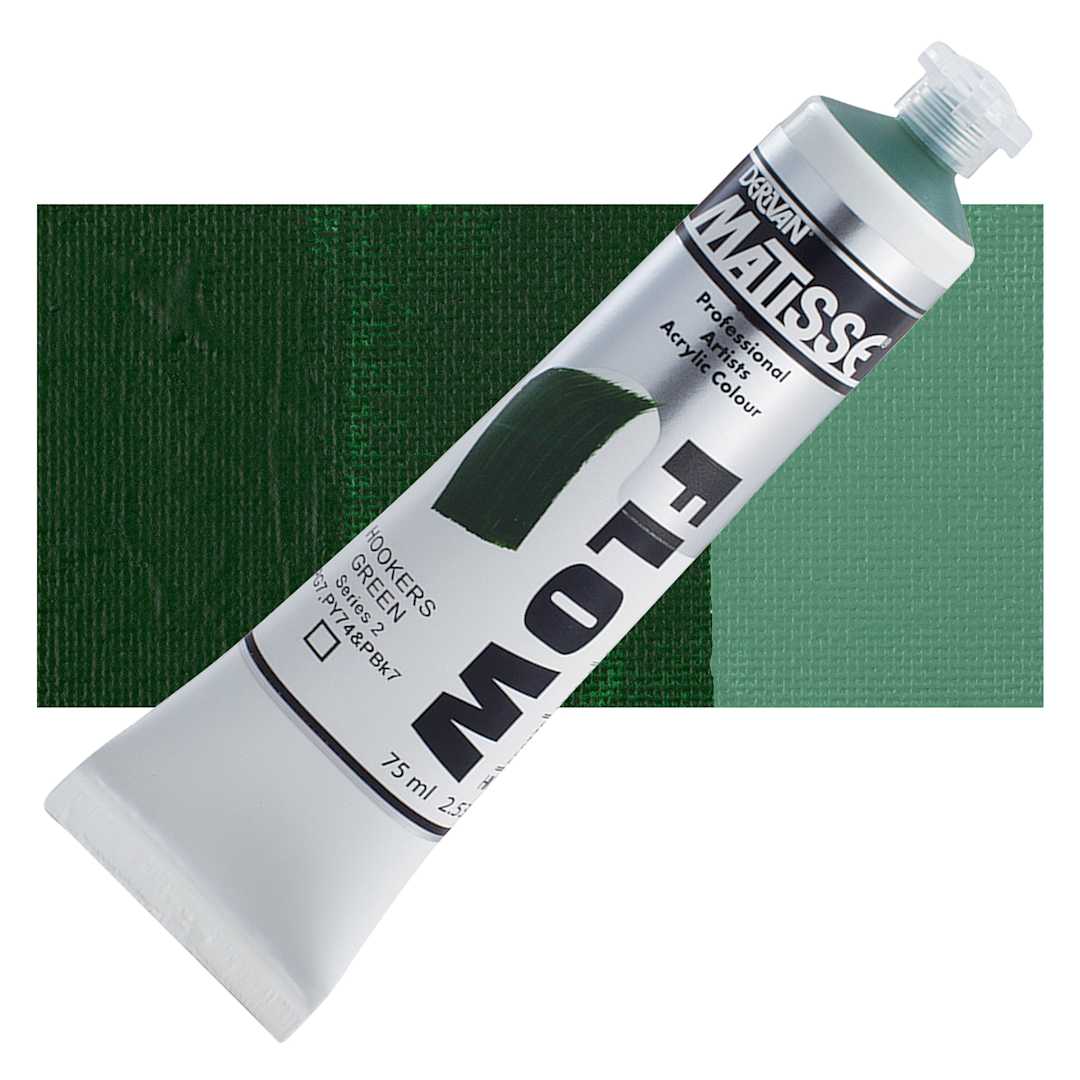 Open in modal - Matisse Flow Acrylic Paint - Hooker's Green, 75 ml tube and swatch