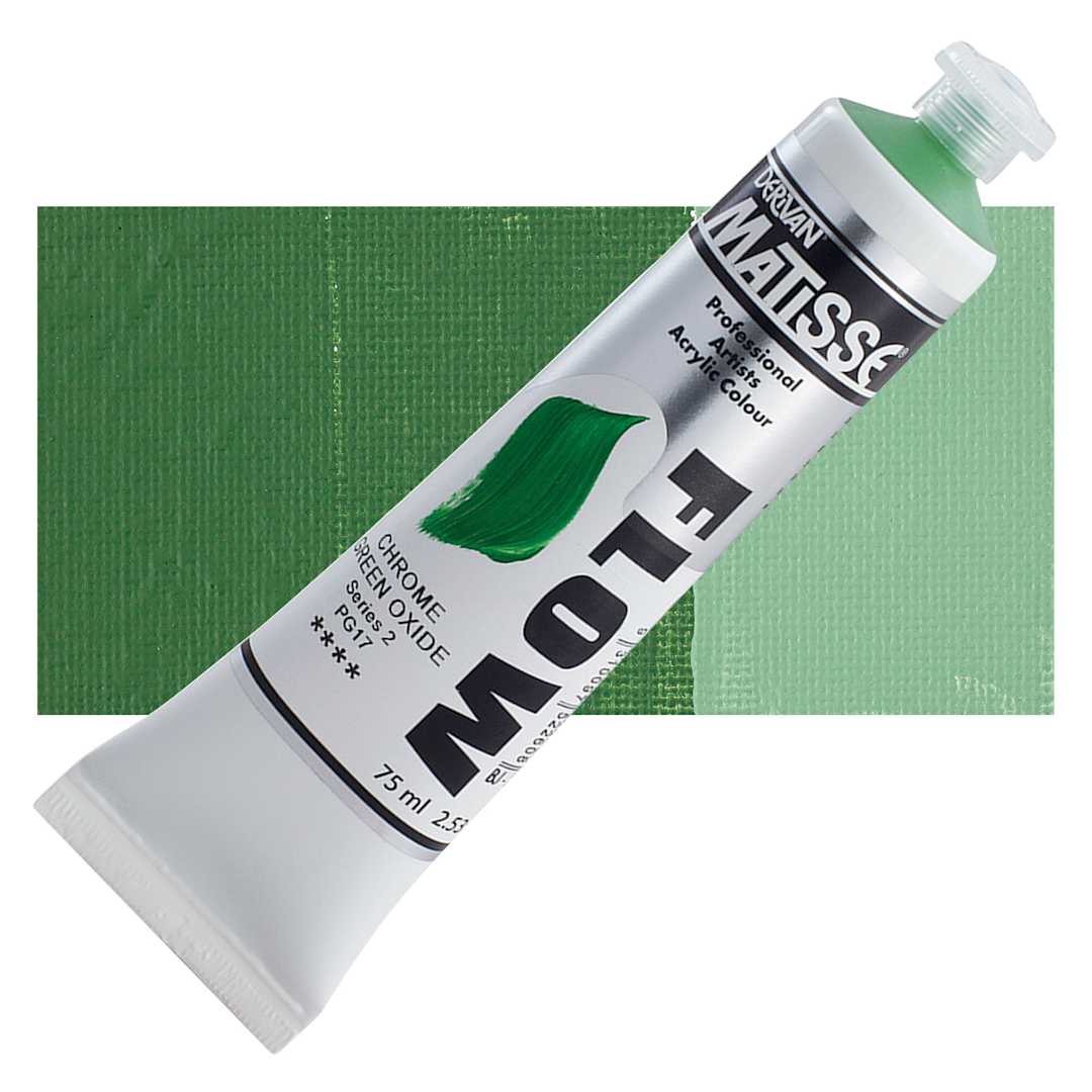 Open in modal - Matisse Flow Acrylic Paint - Chromium Green Oxide, 75 ml tube and swatch