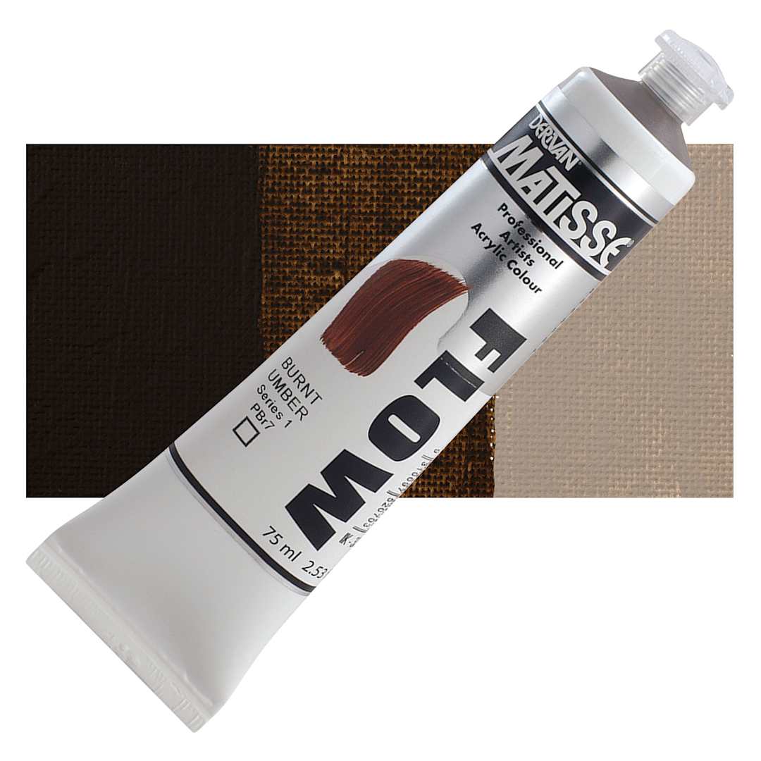 Open in modal - Matisse Flow Acrylic Paint - Burnt Umber, 75 ml tube and swatch