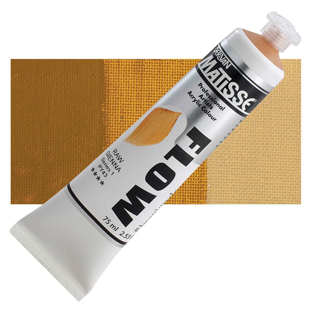 Open in modal - Matisse Flow Acrylic Paint - Raw Sienna, 75 ml tube and swatch