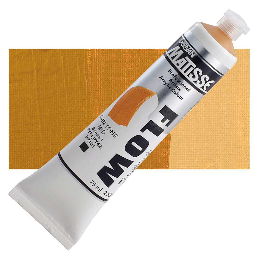 Open in modal - Matisse Flow Acrylic Paint - Skin Tone Mid, 75 ml tube and swatch