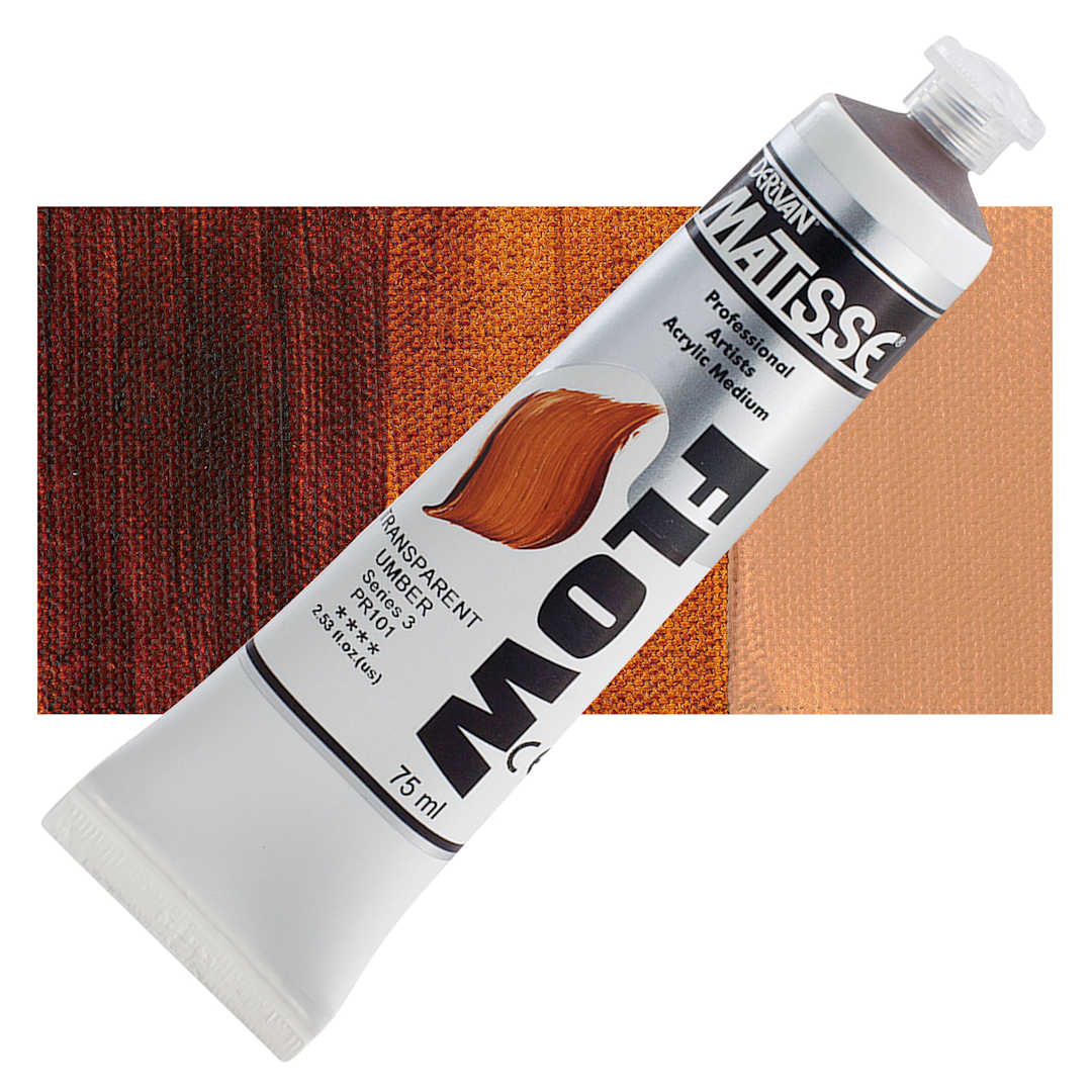 Open in modal - Matisse Flow Acrylic Paint - Transparent Umber, 75 ml tube and swatch