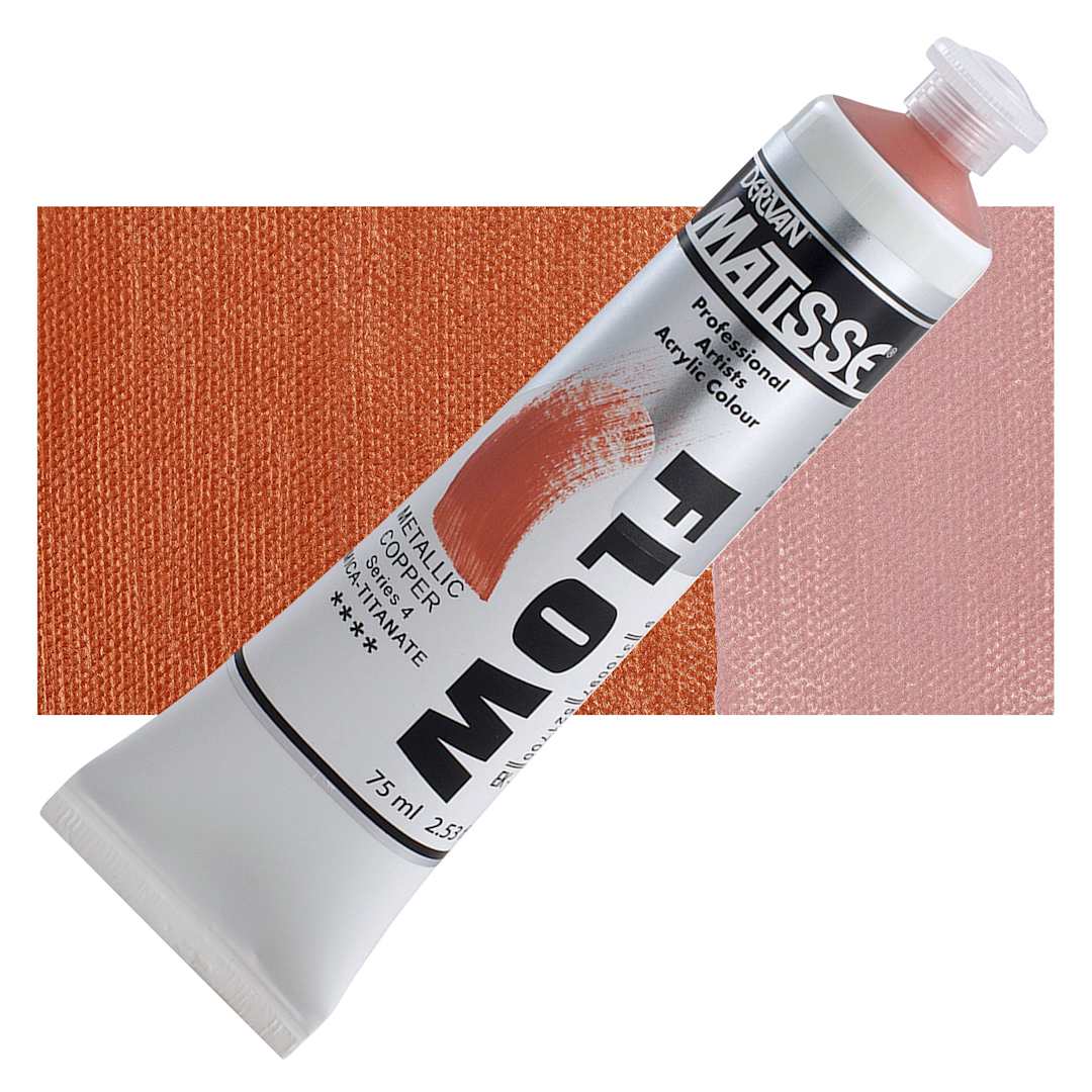 Open in modal - Matisse Flow Acrylic Paint - Metallic Copper, 75 ml tube and swatch