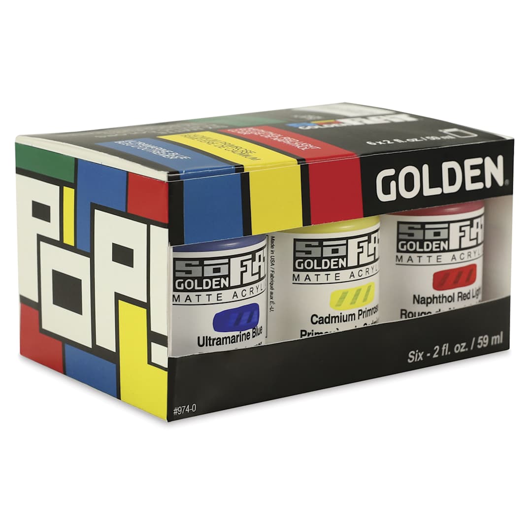 Open in modal - Golden SoFlat Matte Acrylic Paint - Pop, Set of 6, 59 ml, Jar, packaging