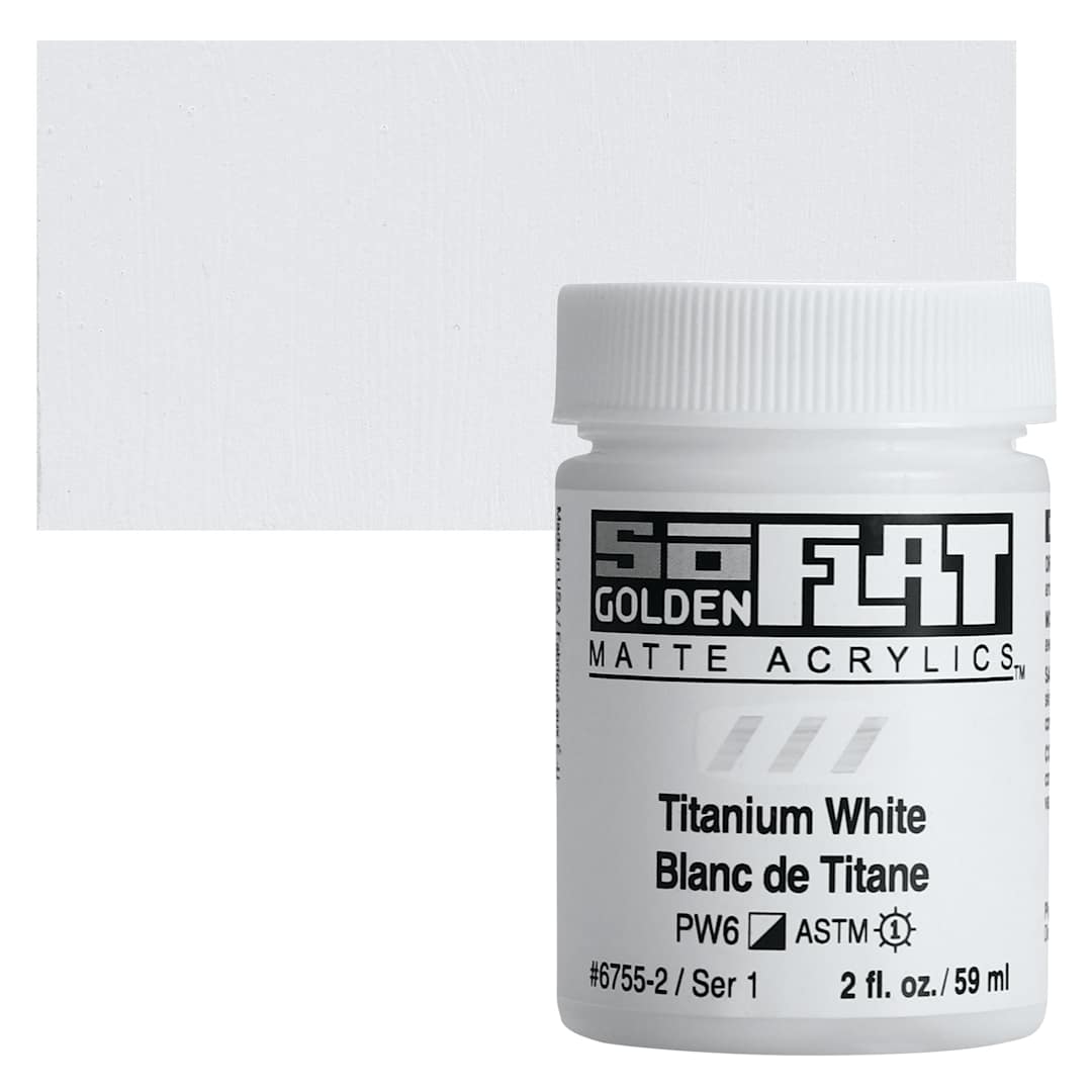 Open in modal - Golden SoFlat Matte Acrylic Paint - Titanium White, 59 ml, Jar and swatch