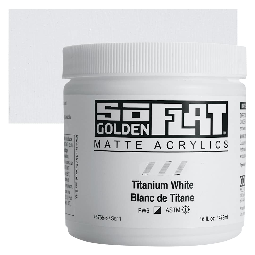 Open in modal - Golden SoFlat Matte Acrylic Paint - Titanium White, 473 ml, Jar and swatch