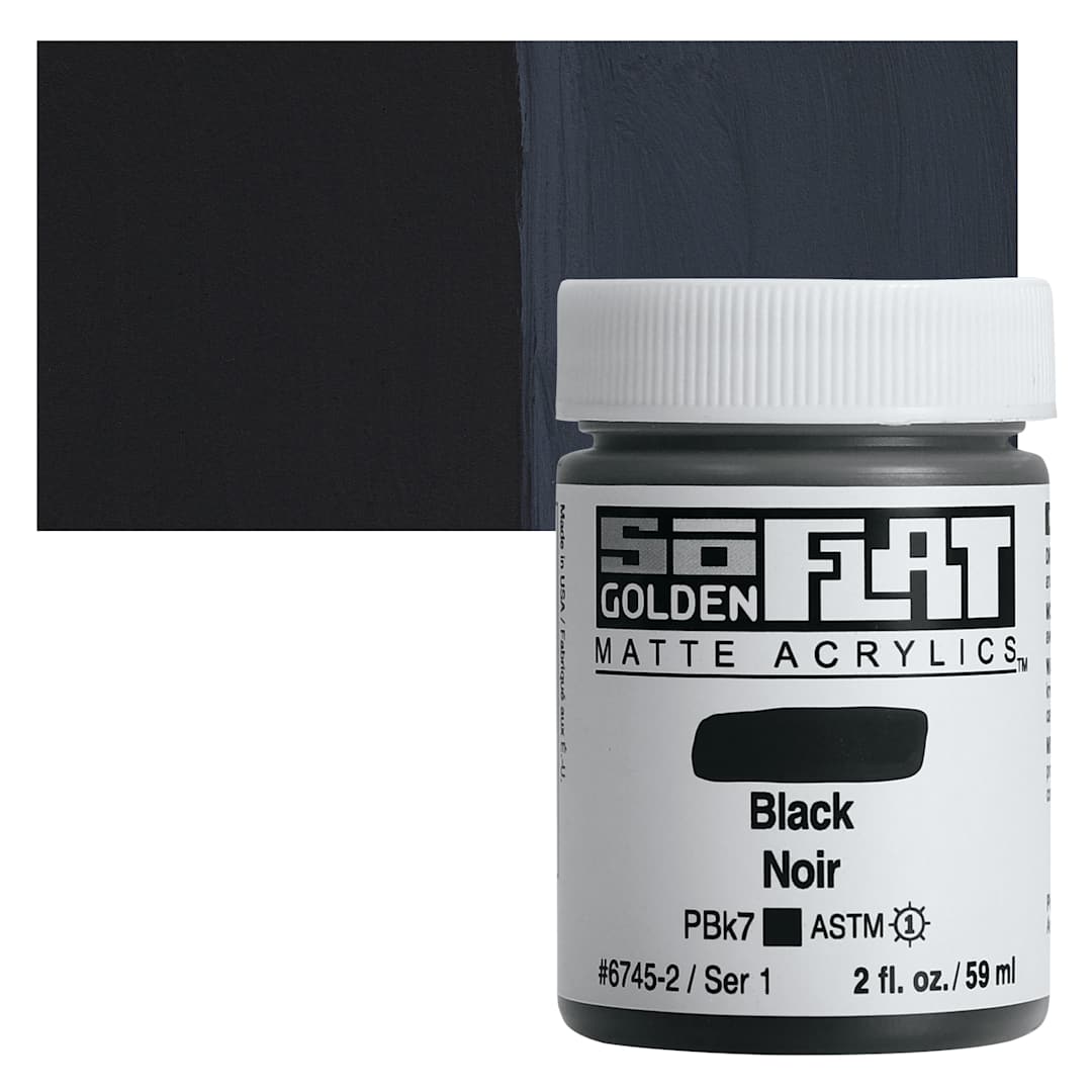 Open in modal - Golden SoFlat Matte Acrylic Paint - Black, 59 ml, Jar and swatch