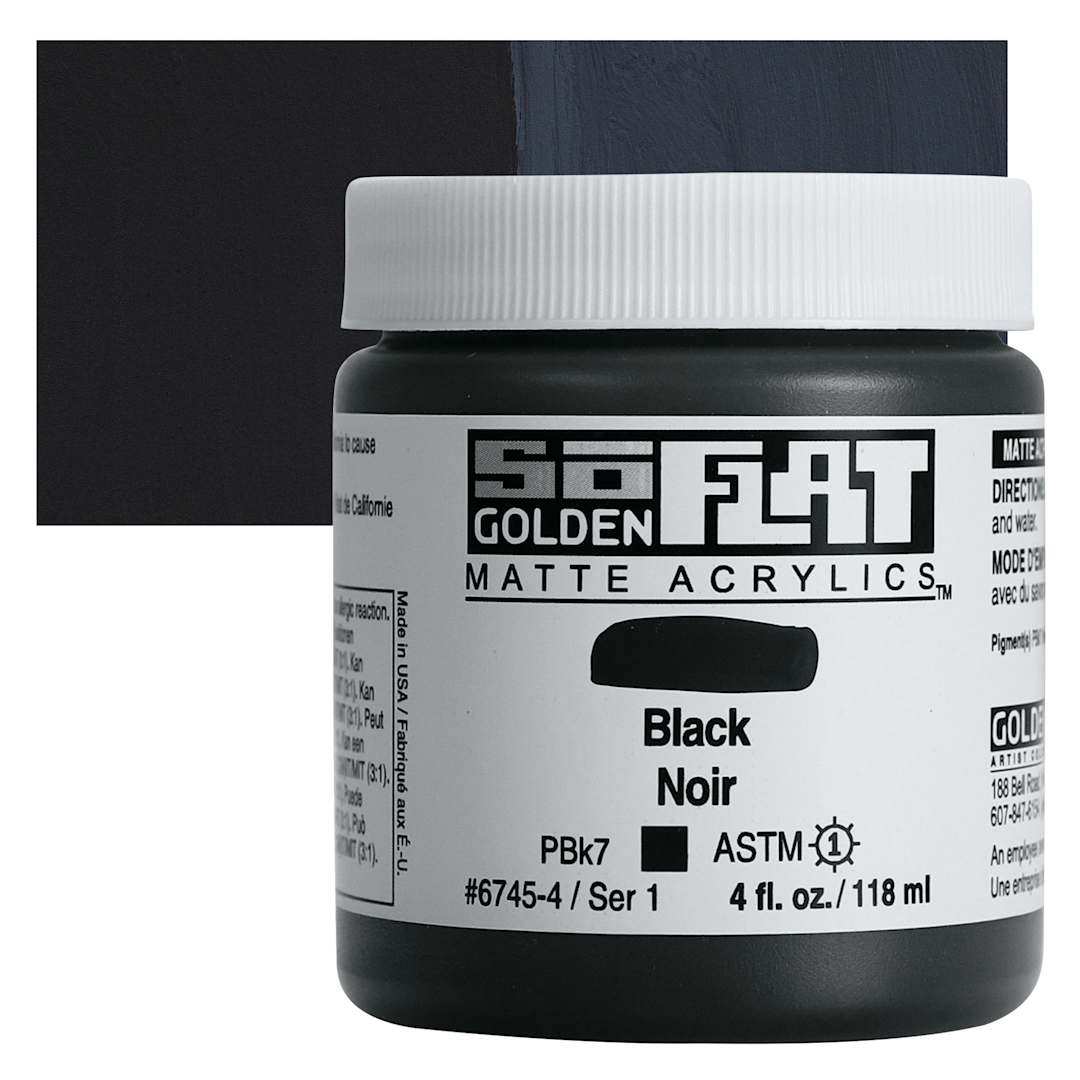 Open in modal - Golden SoFlat Matte Acrylic Paint - Black, 118 ml, Jar and swatch