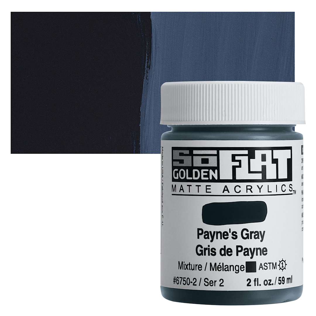 Open in modal - Golden SoFlat Matte Acrylic Paint - Payne's Gray, 59 ml, Jar and swatch