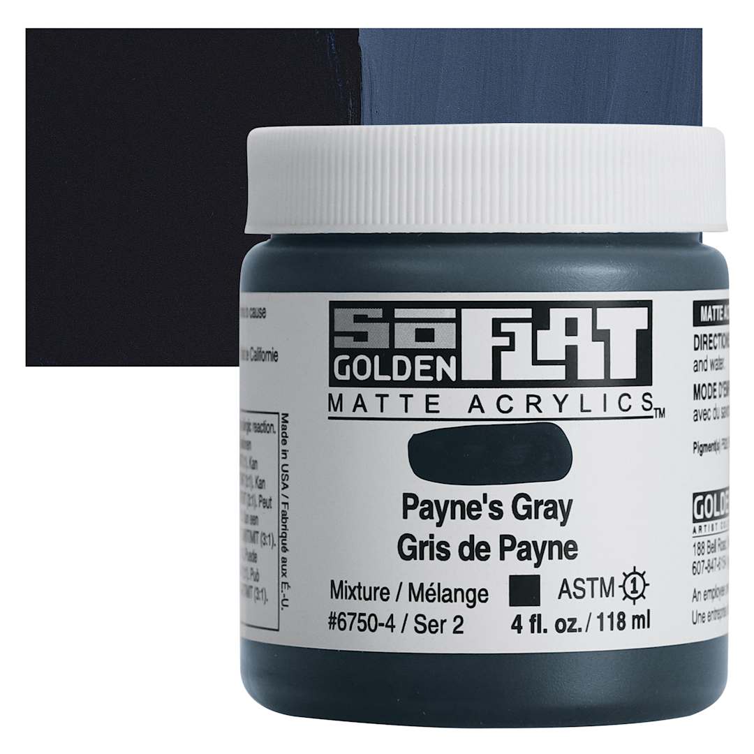 Open in modal - Golden SoFlat Matte Acrylic Paint - Payne's Gray, 118 ml, Jar and swatch