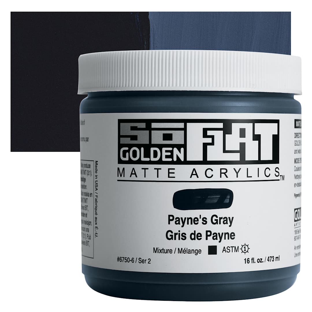 Open in modal - Golden SoFlat Matte Acrylic Paint - Payne's Gray, 473 ml, Jar and swatch