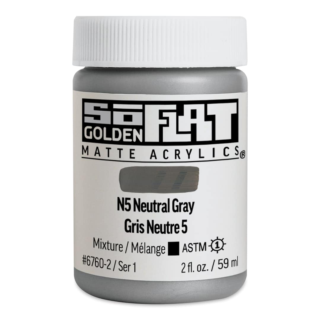 Open in modal - Golden SoFlat Matte Acrylic Paint - N5 Neutral Gray, 59 ml, Jar and swatch