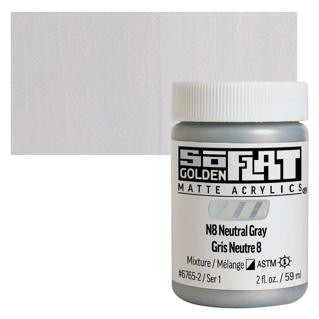 Open in modal - Golden SoFlat Matte Acrylic Paint - N8 Neutral Gray, 59 ml, Jar and swatch