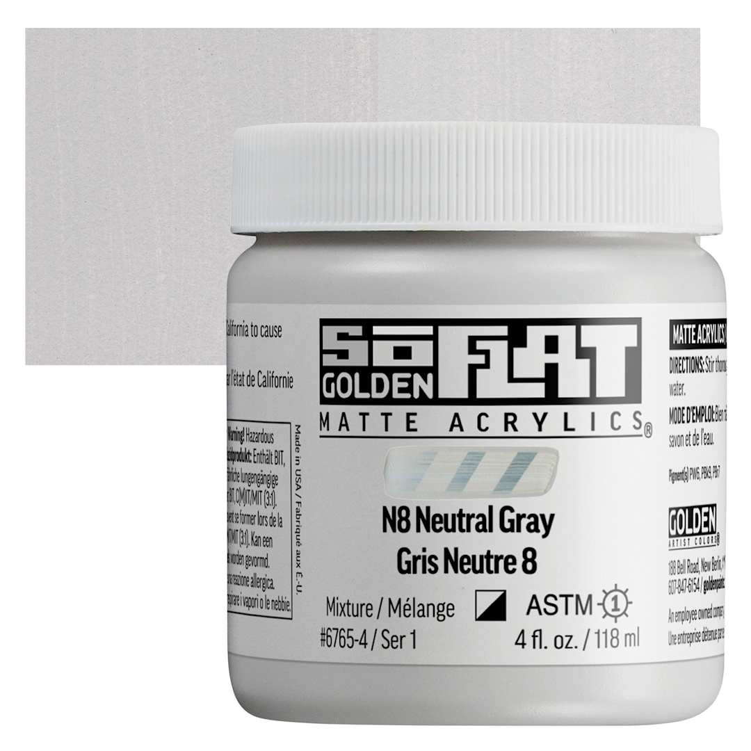 Open in modal - Golden SoFlat Matte Acrylic Paint - N8 Neutral Gray, 118 ml, Jar and swatch