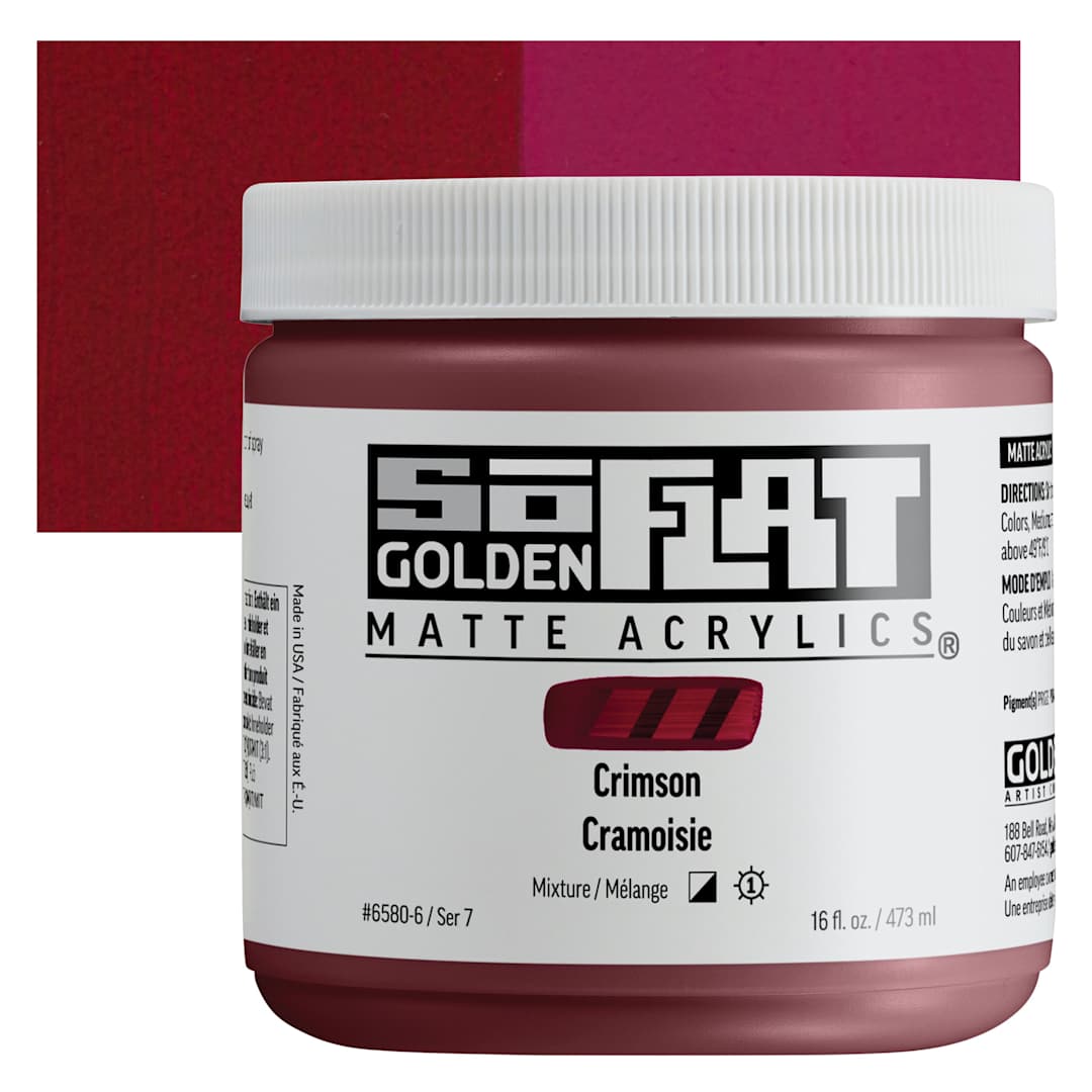 Open in modal - Golden SoFlat Matte Acrylic Paint - Crimson, 473 ml, Jar and swatch