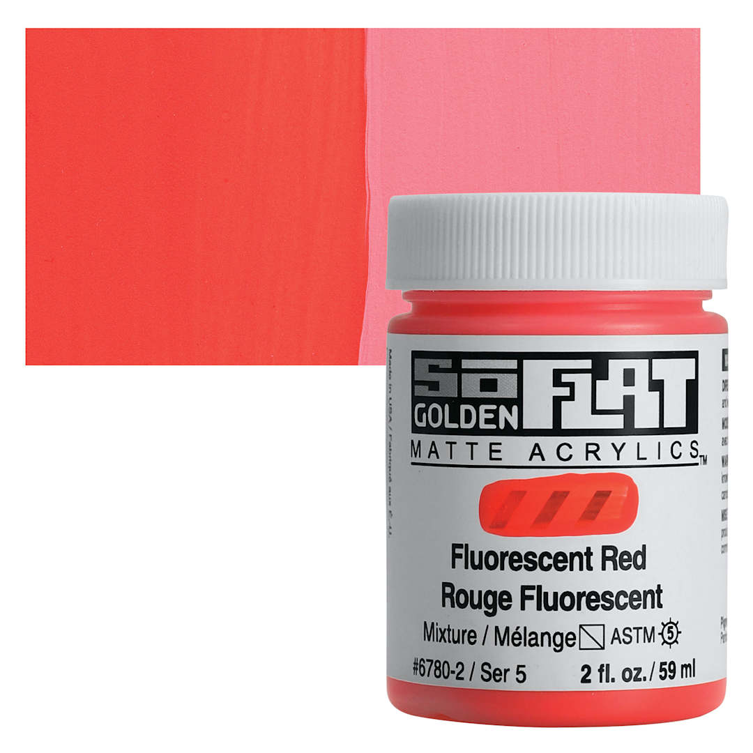 Open in modal - Golden SoFlat Matte Acrylic Paint - Fluorescent Red, 59 ml, Jar and swatch