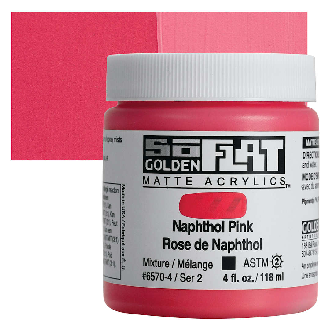 Open in modal - Golden SoFlat Matte Acrylic Paint - Naphthol Pink, 118 ml, Jar and swatch