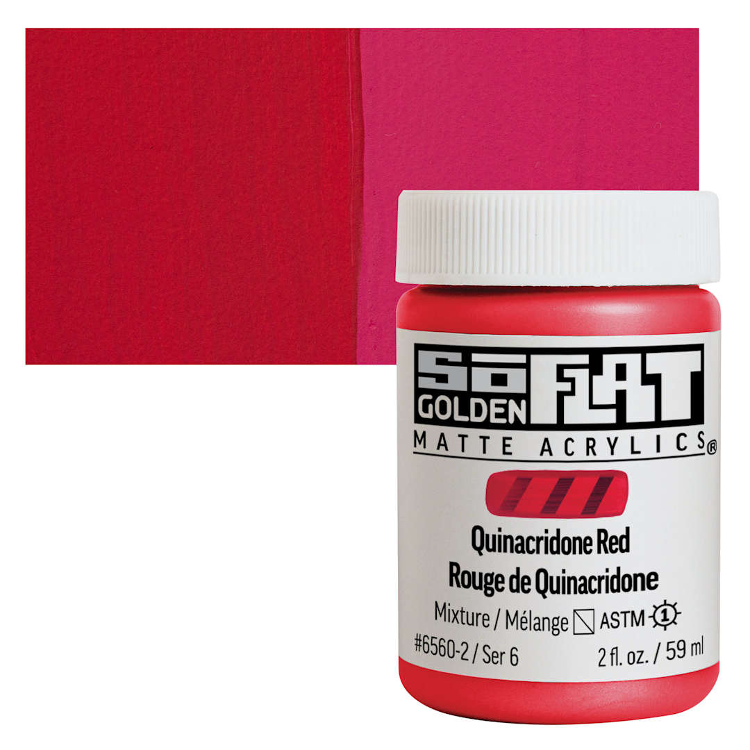 Open in modal - Golden SoFlat Matte Acrylic Paint - Quinacridone Red, 59 ml, Jar and swatch