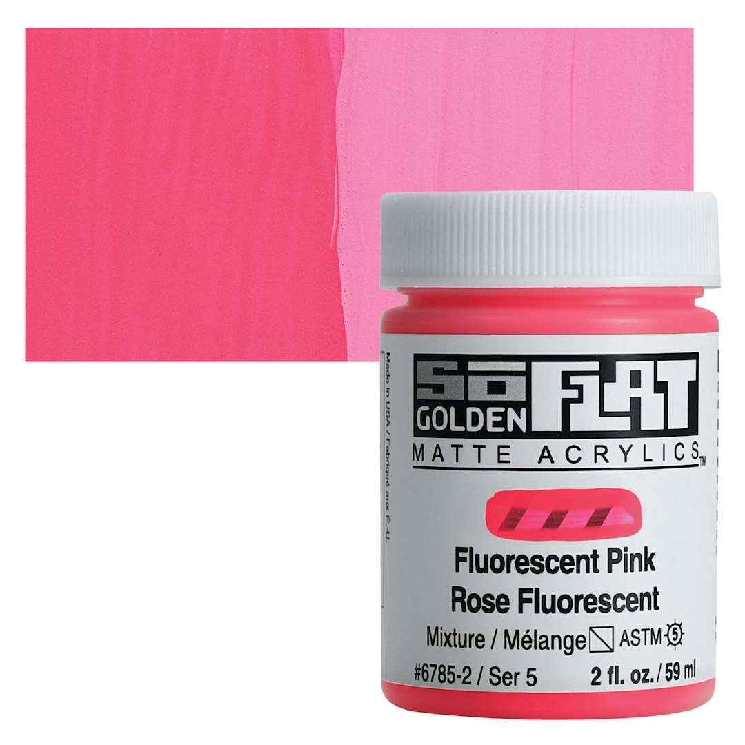 Open in modal - Golden SoFlat Matte Acrylic Paint - Fluorescent Pink, 59 ml, Jar and swatch
