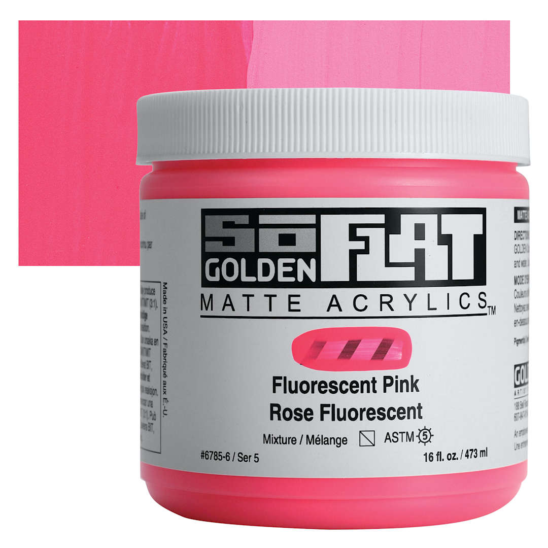 Open in modal - Golden SoFlat Matte Acrylic Paint - Fluorescent Pink, 473 ml, Jar and swatch