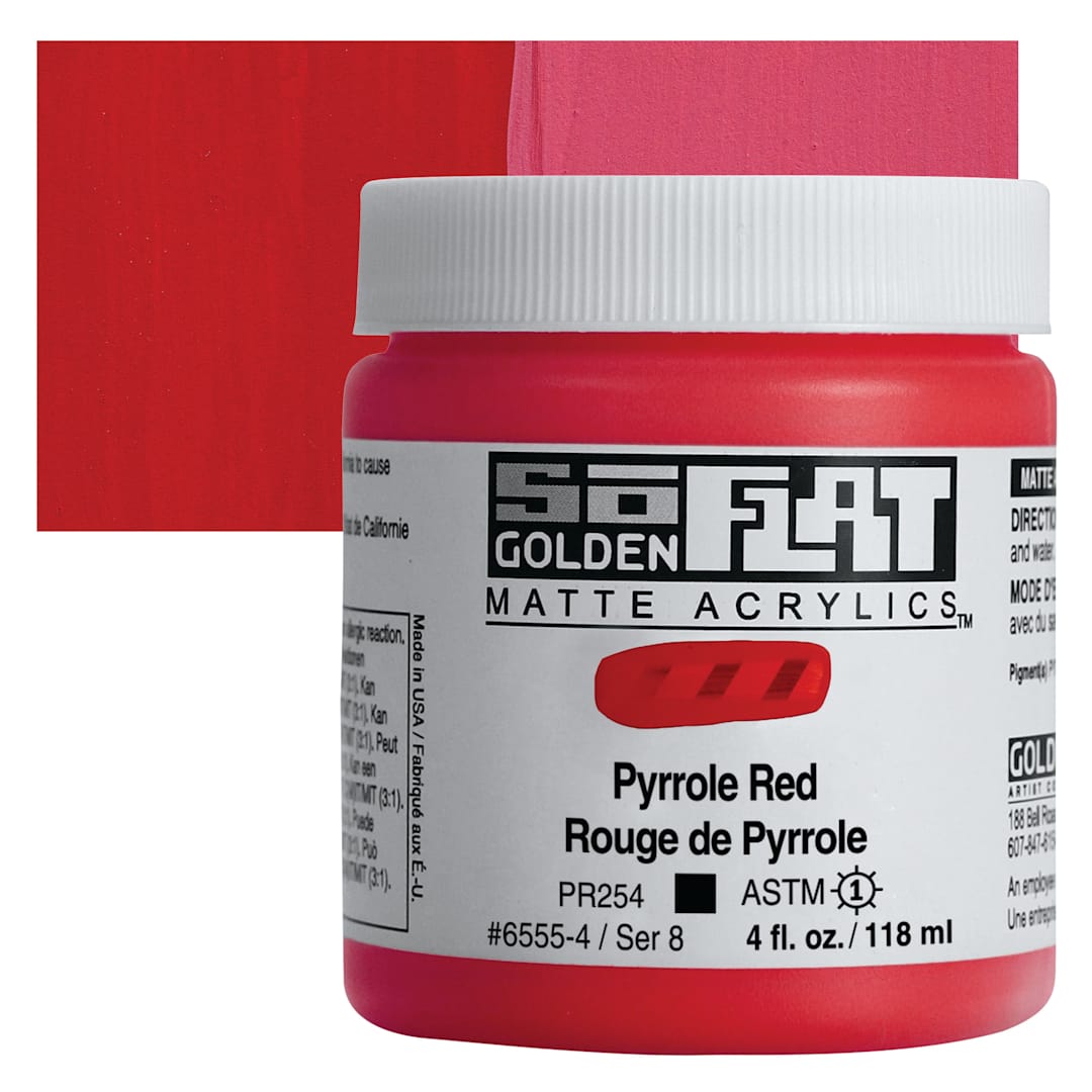 Open in modal - Golden SoFlat Matte Acrylic Paint - Pyrrole Red, 118 ml, Jar and swatch