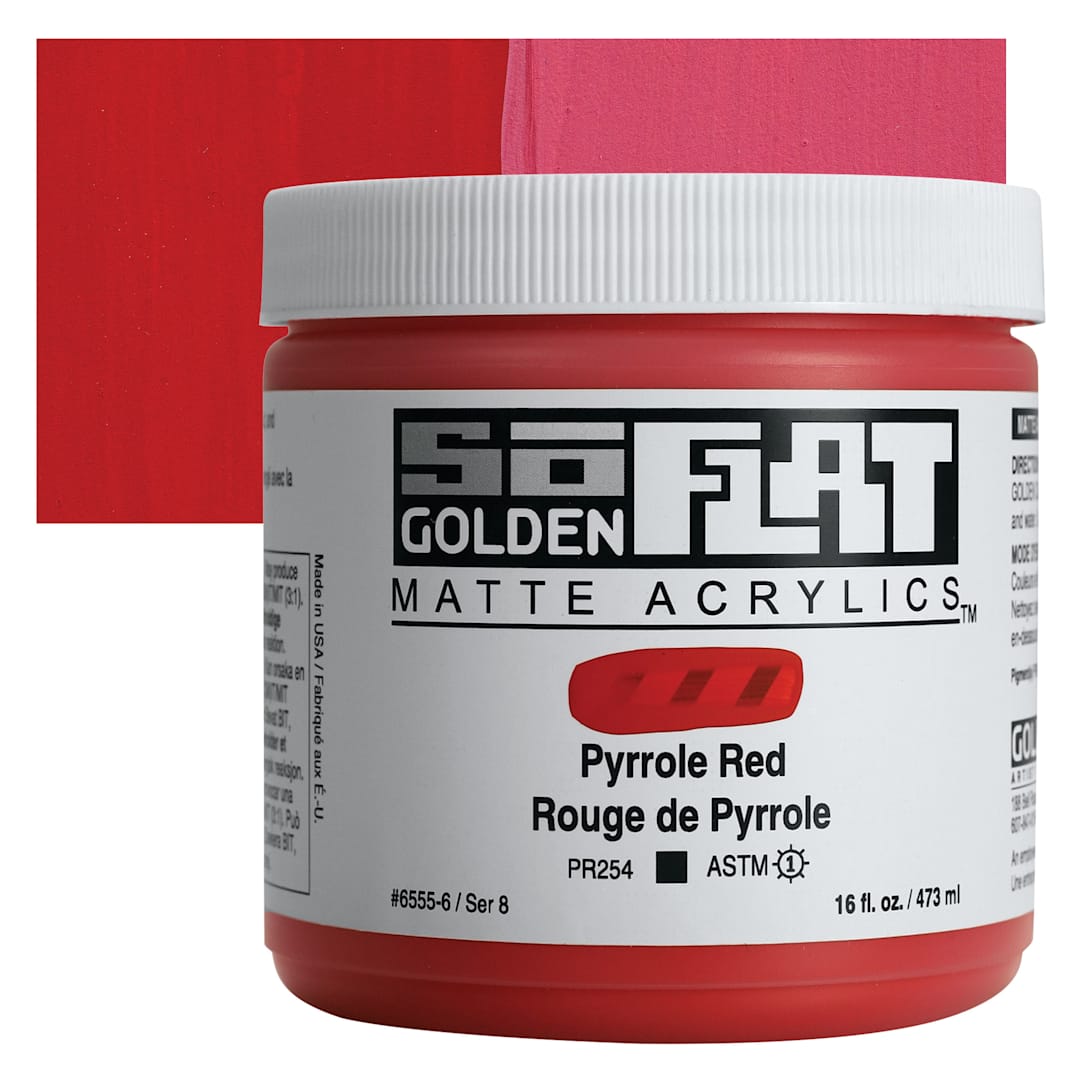 Open in modal - Golden SoFlat Matte Acrylic Paint - Pyrrole Red, 473 ml, Jar and swatch