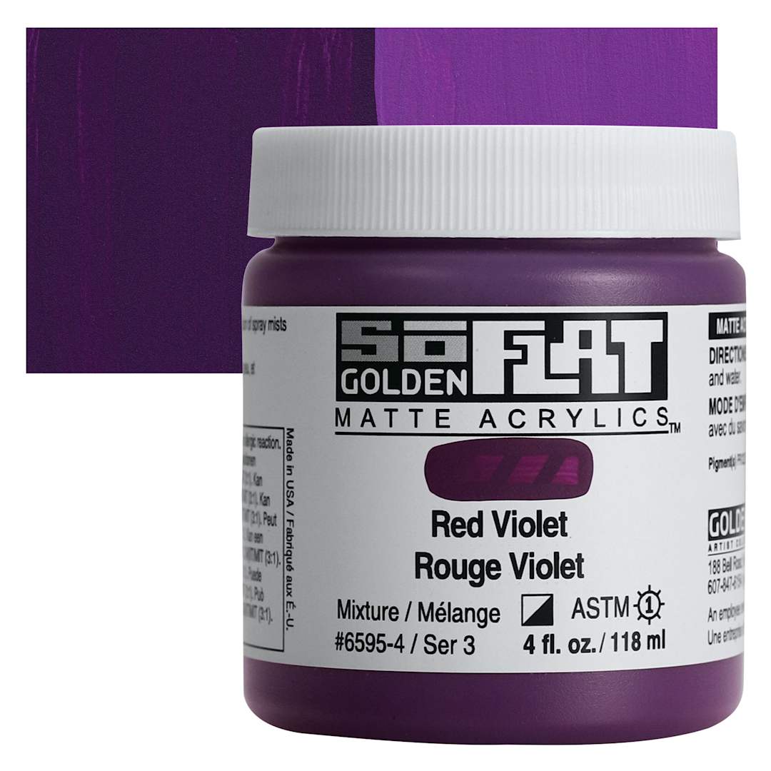 Open in modal - Golden SoFlat Matte Acrylic Paint - Red Violet, 118 ml, Jar and swatch