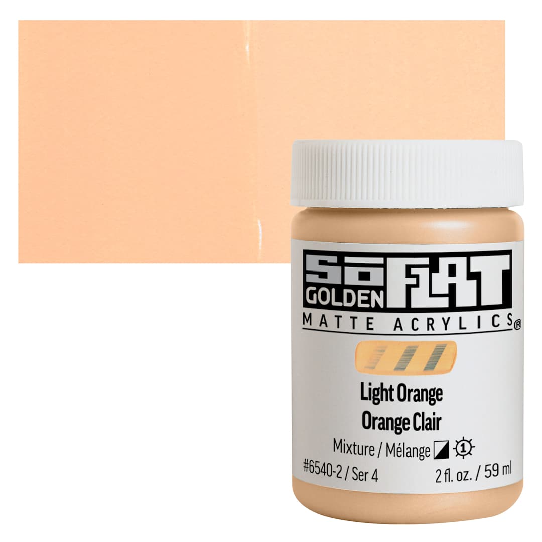Open in modal - Golden SoFlat Matte Acrylic Paint - Light Orange, 59 ml, Jar and swatch