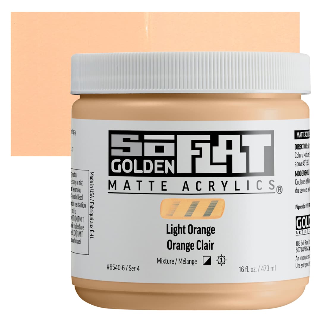 Open in modal - Golden SoFlat Matte Acrylic Paint - Light Orange, 473 ml, Jar and swatch