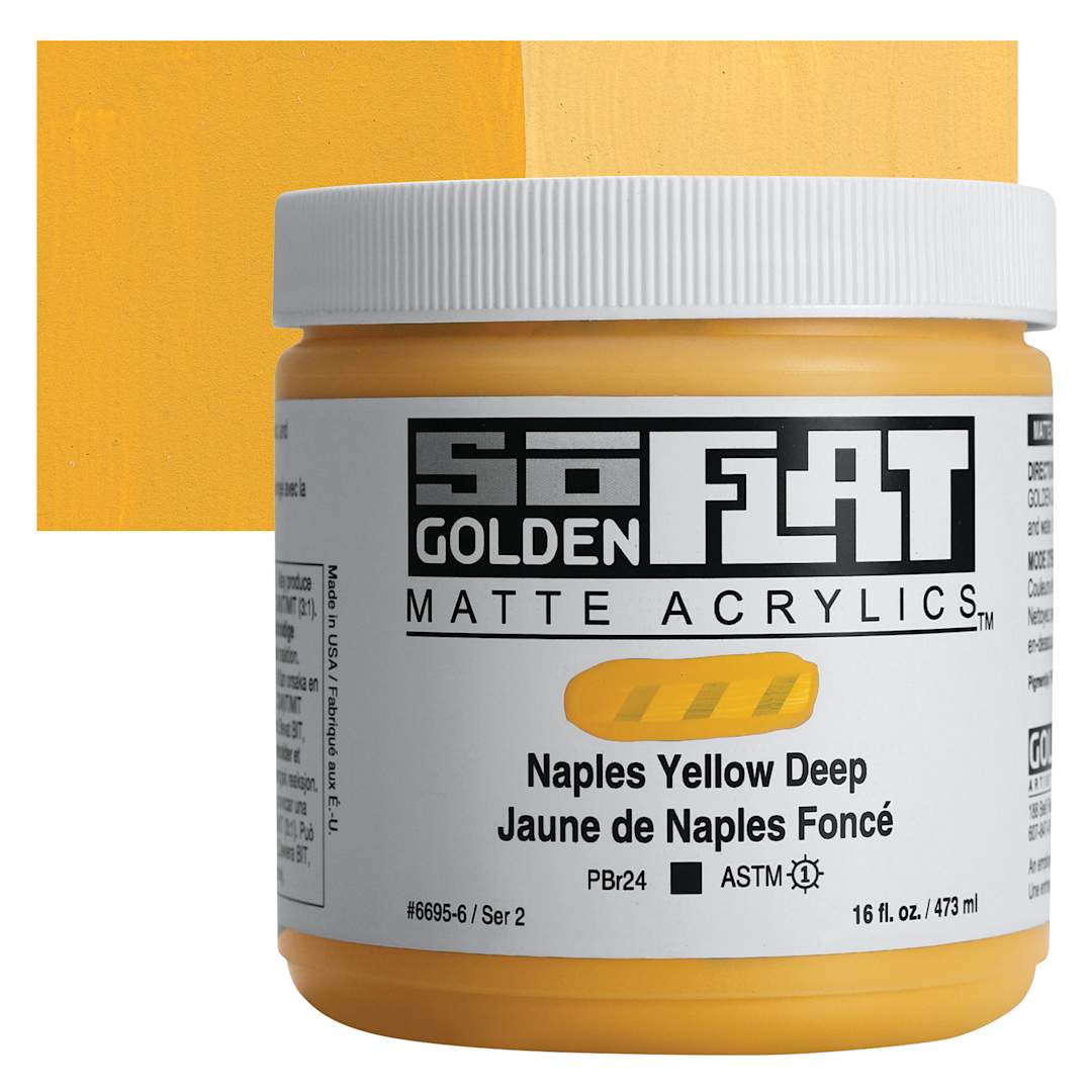 Open in modal - Golden SoFlat Matte Acrylic Paint - Naples Yellow Deep, 473 ml, Jar and swatch