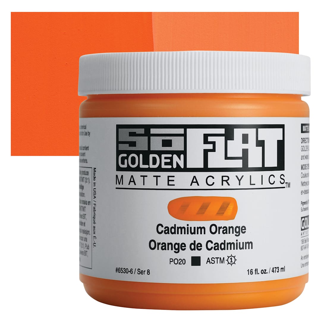 Open in modal - Golden SoFlat Matte Acrylic Paint - Cadmium Orange, 473 ml, Jar and swatch