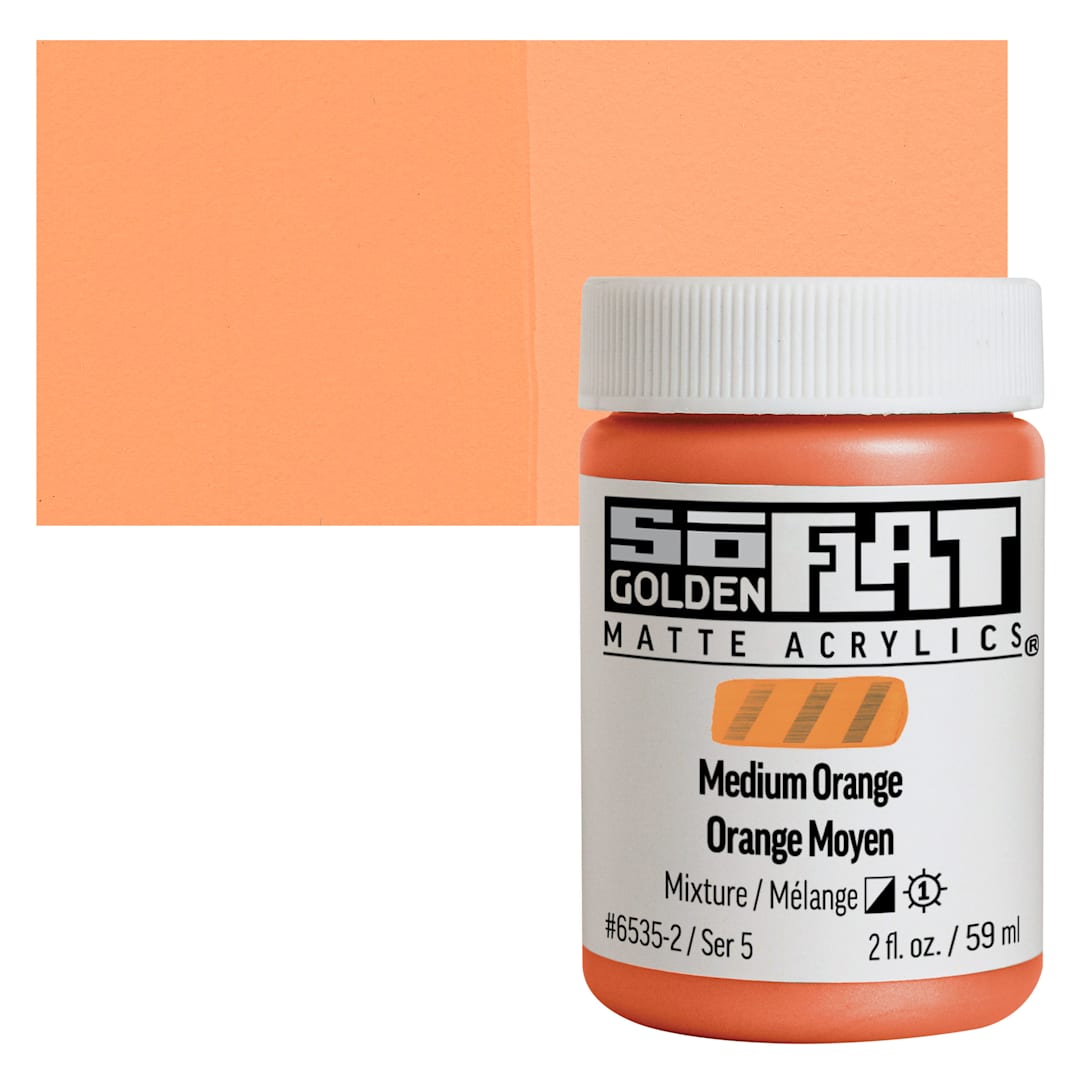 Open in modal - Golden SoFlat Matte Acrylic Paint - Medium Orange, 59 ml, Jar and swatch