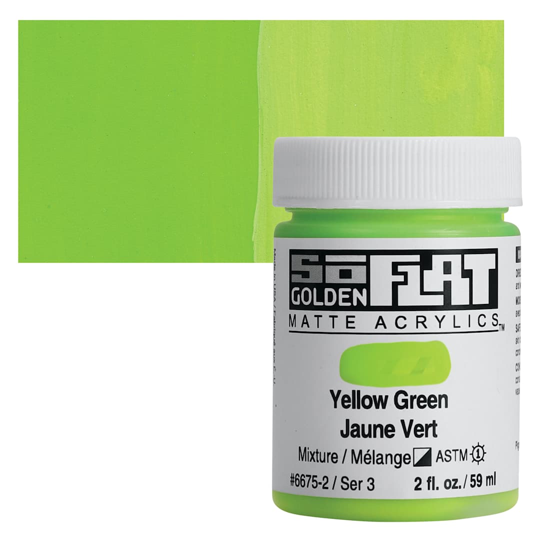 Open in modal - Golden SoFlat Matte Acrylic Paint - Yellow Green, 59 ml, Jar and swatch