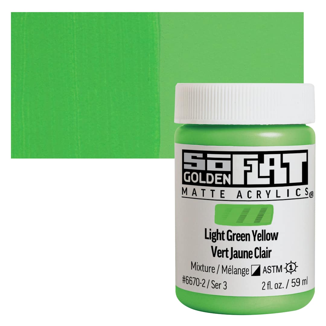 Open in modal - Golden SoFlat Matte Acrylic Paint - Light Green Yellow, 59 ml, Jar and swatch