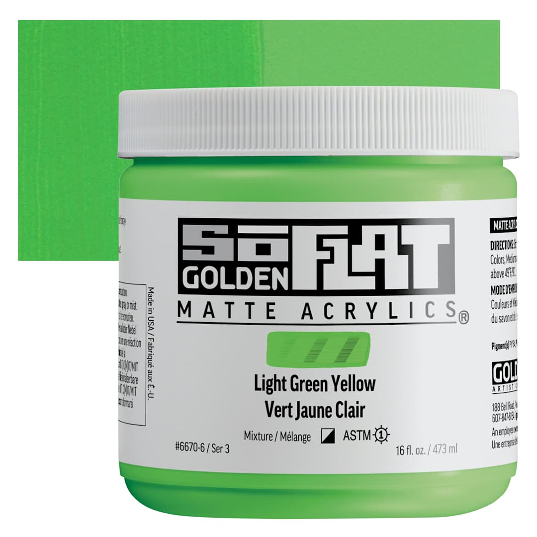 Open in modal - Golden SoFlat Matte Acrylic Paint - Light Green Yellow, 473 ml, Jar and swatch