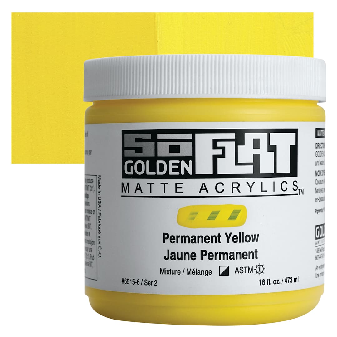 Open in modal - Golden SoFlat Matte Acrylic Paint - Permanent Yellow, 473 ml, Jar and swatch